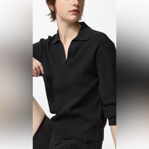 Uniqlo Washable Ribbed Knit Polo Sweater